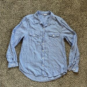 BeachLunchLounge Blue White Striped Button Down Collared Long Sleeve Shirt Small